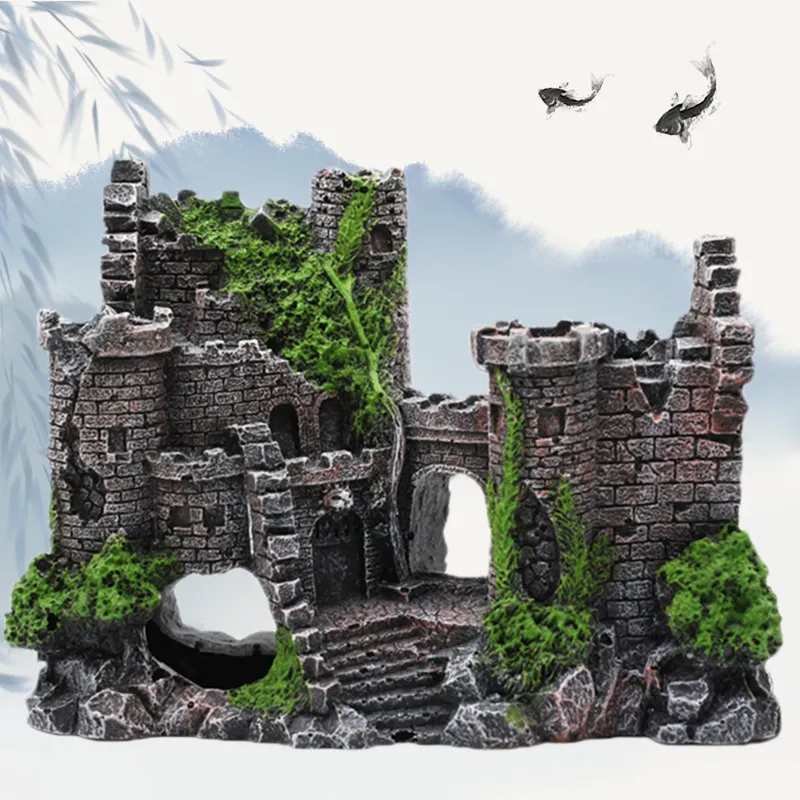 Dekoration Big Castle Resin Material Tillbehör För Fisk Tank Ornaments Aquarium Tillbehör LC