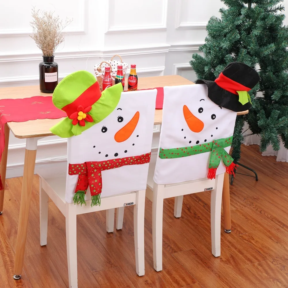 snögubbe juldekoration xmas cap sätter middagsbordet hatt stol tillbaka täcker för hem tillbehör