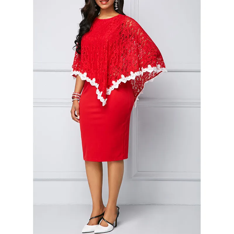Afrikaanse ontwerper lente herfst kleding voor vrouwen kerstjurk dashiki plus size kantoor dragen sexy kant cloak mantel 210525