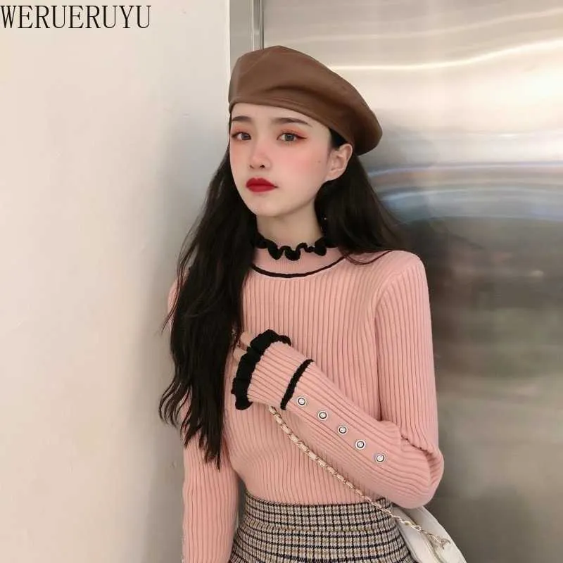 WERUERUYU Knitted Sweater womens autumn winter long-sleeved inner slim the bottoming shirt half high neck pullover sweater Solid 210608