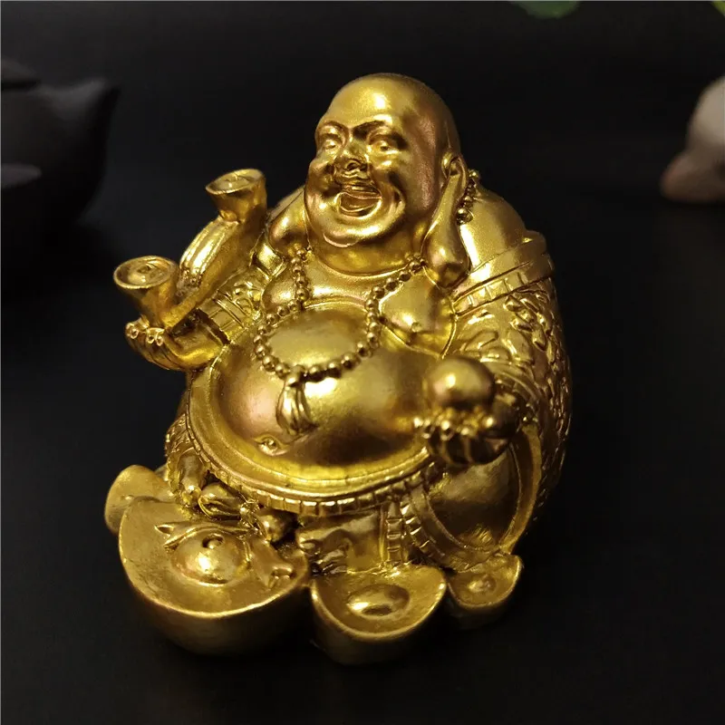 Gold Laughing Buddha Statue Chinese Feng Shui Money Maitreya Buddha Sculpture Figurines For Home Garden Decoration Statues