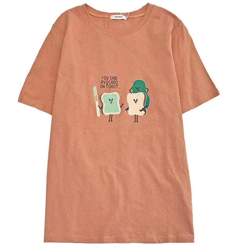 キムトモ和風Tシャツの女性漫画の手紙印刷Oネック半袖シンプルなトップス緩い夏のファッション210521