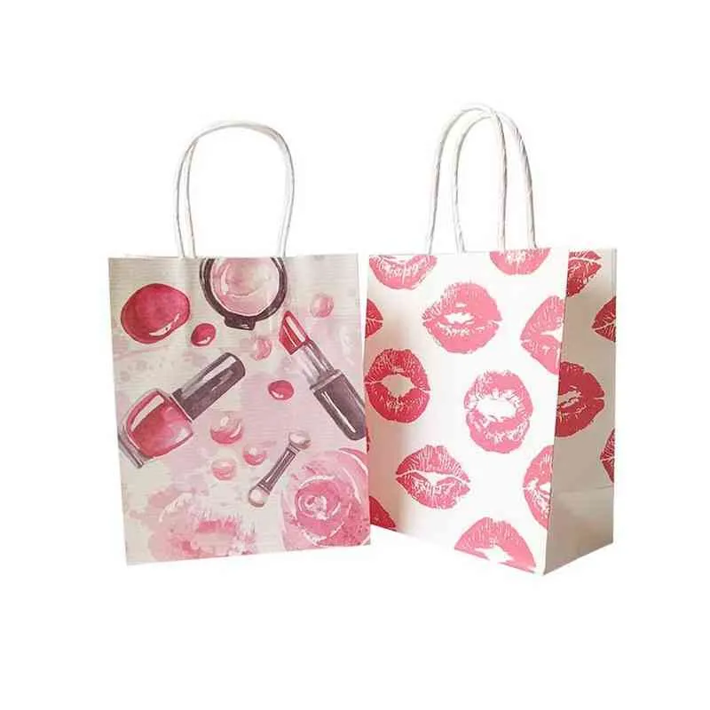 / lote 15x18cm Padrão cosmético Sacos de papel com sacos de presente do punho Festa de festa embalagens de casamento sacos de armazenamento H1231