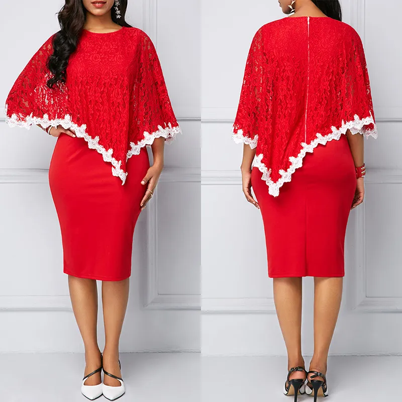 Afrikaanse ontwerper lente herfst kleding voor vrouwen kerstjurk dashiki plus size kantoor dragen sexy kant cloak mantel 210525