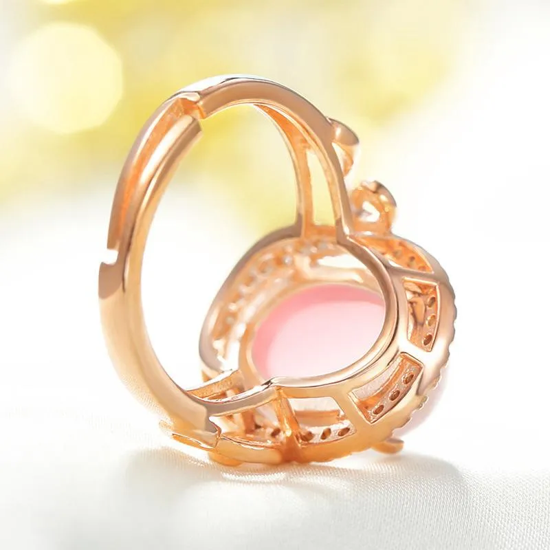 100% 925 Sterning Silver Color Rose Quartz Rings for Women Natural Pink Crystal Wedding Band Diamond Ring Luxury Fine Jewelry Clusta249w