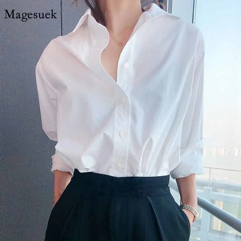 Casual lâche coton blanc grande taille femmes chemises Harajuku bouton femme chemise hauts à manches longues coréen Blouses Blusas 12398 210512