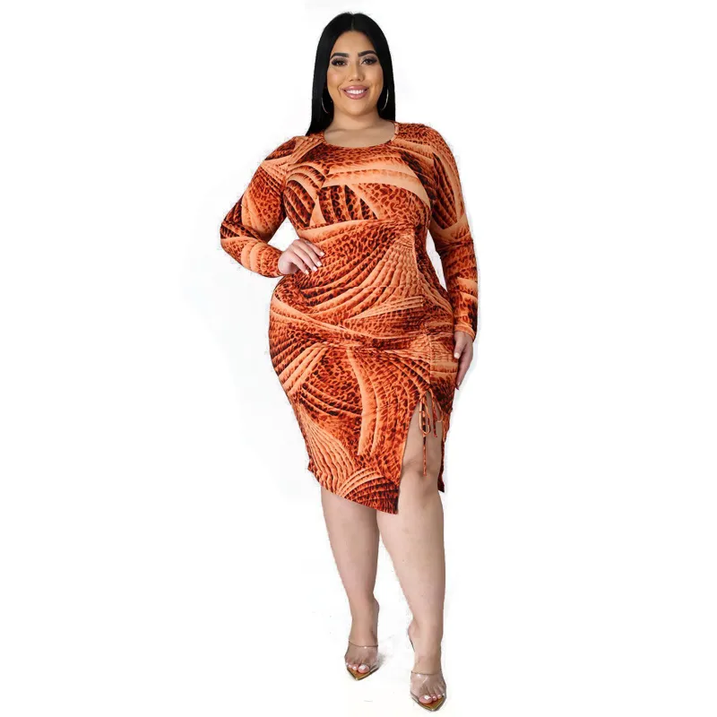 Wholesale Plus Size Clothes Tie Dye Sheath Midi Dresses For Women Evening Party And Wedding Gowns Long Sleeve Lady 210525