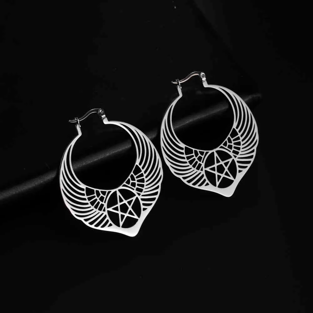 Teamer pentagramme ailes d'archange boucles d'oreilles en acier inoxydable pour femmes filles Vintage Wicca bijoux accessoires cadeaux 7220742