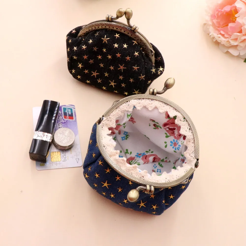 Denim Fabric Five-Pointed Star Creative Small Wallets Holding Coin Bag Key Card Case