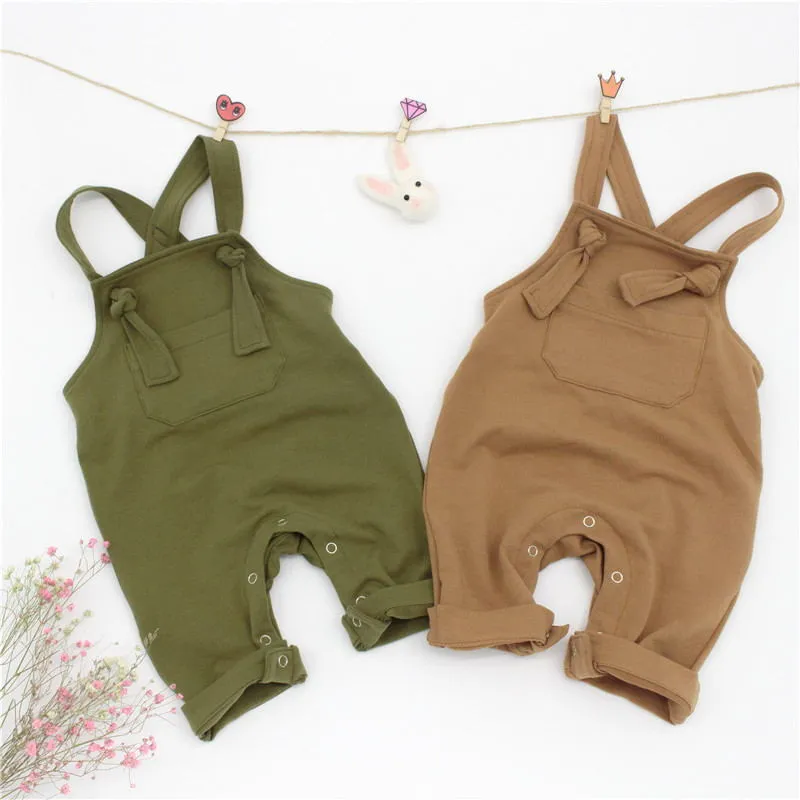 Kombinezony dla niemowląt Spodnie Letnie Maluch Suspender Solid Boy Casual Green / Brown Kid Odzież 210515