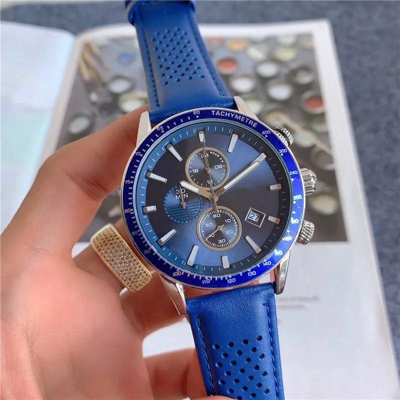 Brand Watch Men Boss Multifunction Style Leather Strap Calendar Quartz Wrist Watches Small Dials kan fungera BS232042