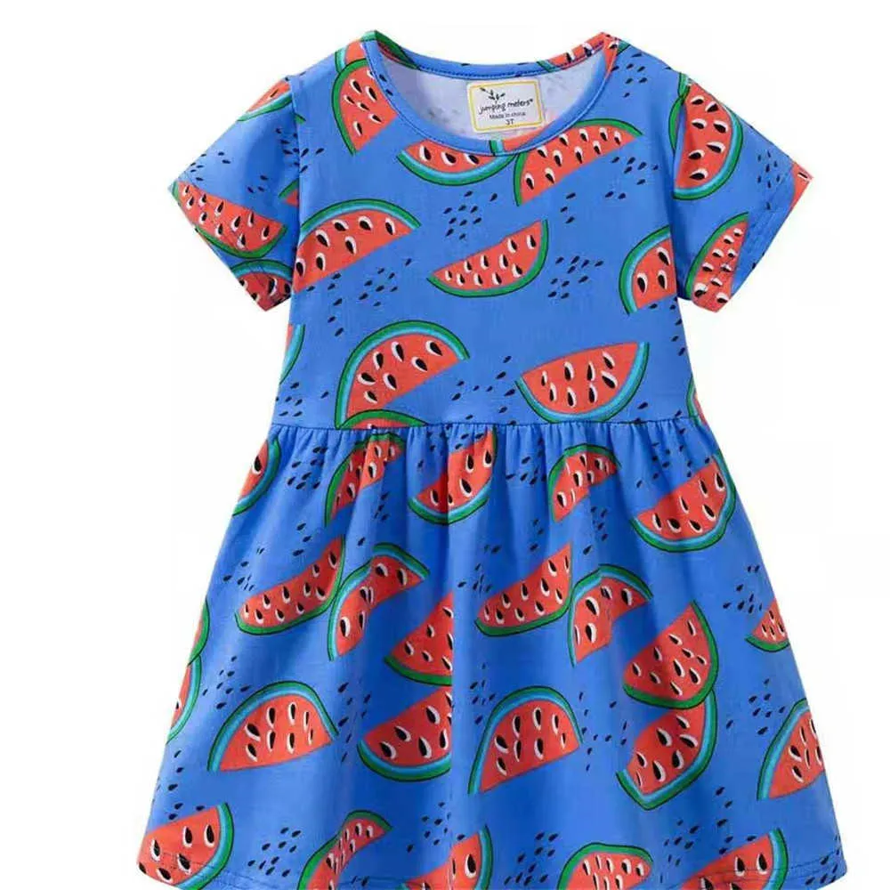 Jumping Metrów Arbuz Drukuj Princess Summer Girls Sukienki Sprzedaży Baby Krótki Rękaw Frocks Party Dress Odzież 210529