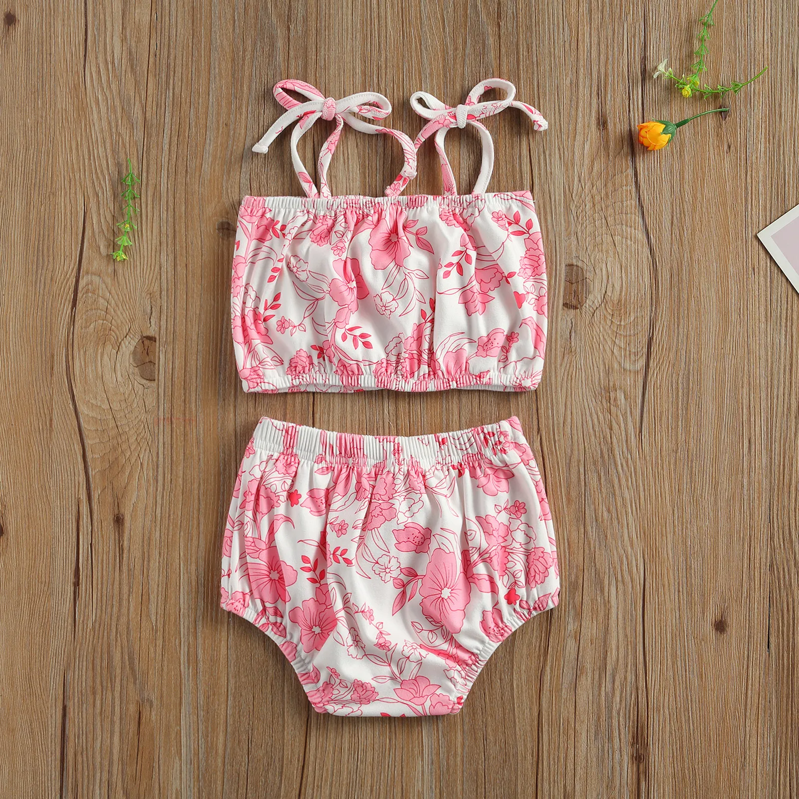 3-24m Sommarblomma Född Babyflickor Kläder Set Söt Toddler Infant Bow Vest Shorts Outfits Kostymer 210515