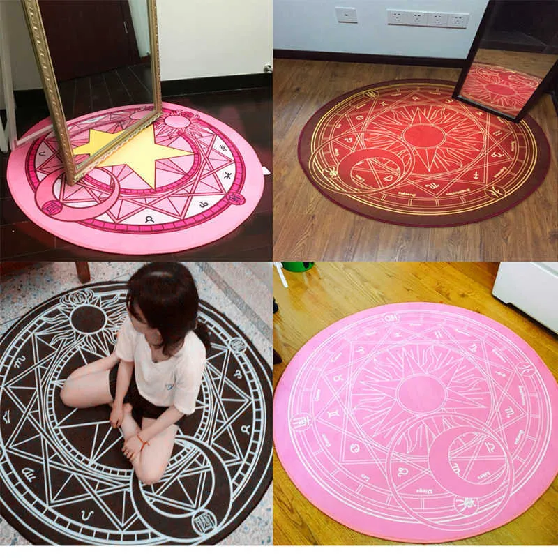 80 cm kreskówka okrągły dywan kardcaptor Sakura Magic Circle Dywan Krzesła Mata 210626