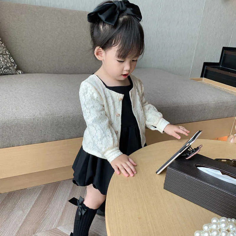 Girls Dress Autumn Winter Korean Style Baby Kids Square Neck Black Party Cute Children Clothing Princess 210625