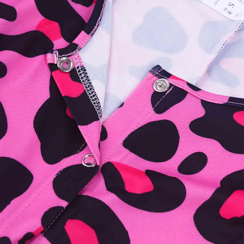 OMSJ est Pink Leopard Print Body pour femmes Sexy à manches longues Skinny Combinaison Casual Nightwear Pyjamas Onesie Globalement 210517