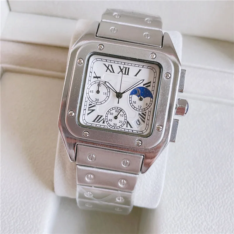 Модные брендовые часы, мужские квадратные многофункциональные стильные наручные часы с ремешком из нержавеющей стали высокого качества, маленькие циферблаты, могут работать CA55225V