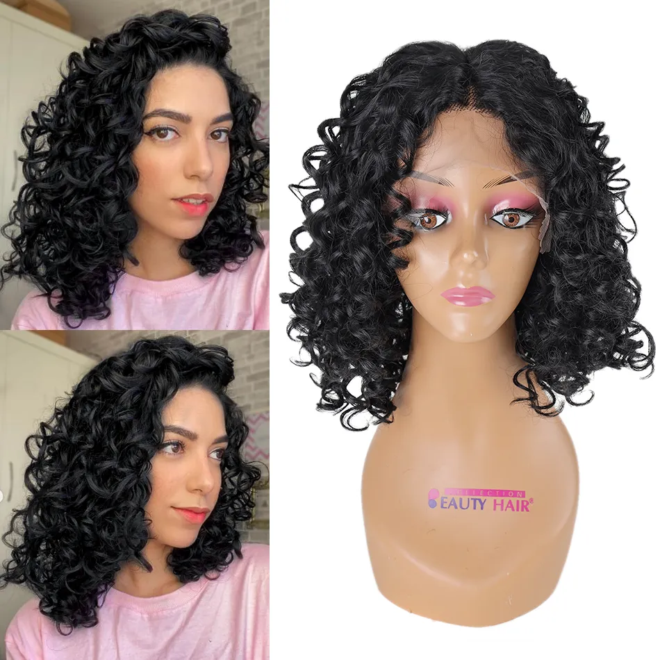 Wig Bob Hair Wig Deep Deep Natural Curly Lace Front Wigs Cosplay 14 polegadas ombre sintético Borgonha para mulheres por iconfactory direto da moda