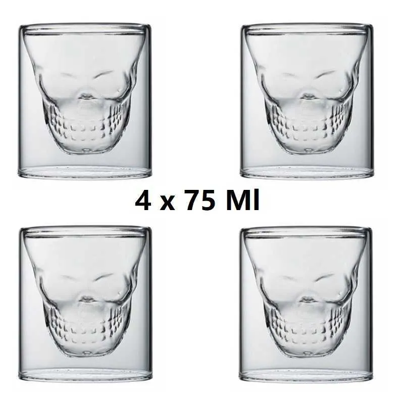 4 stuks 75 ml wijnglazen schedel whiskyglas dubbele bodem mok S glazen beker voor bier wijnmok 250 ml cognac cocktail glazen beker X02265