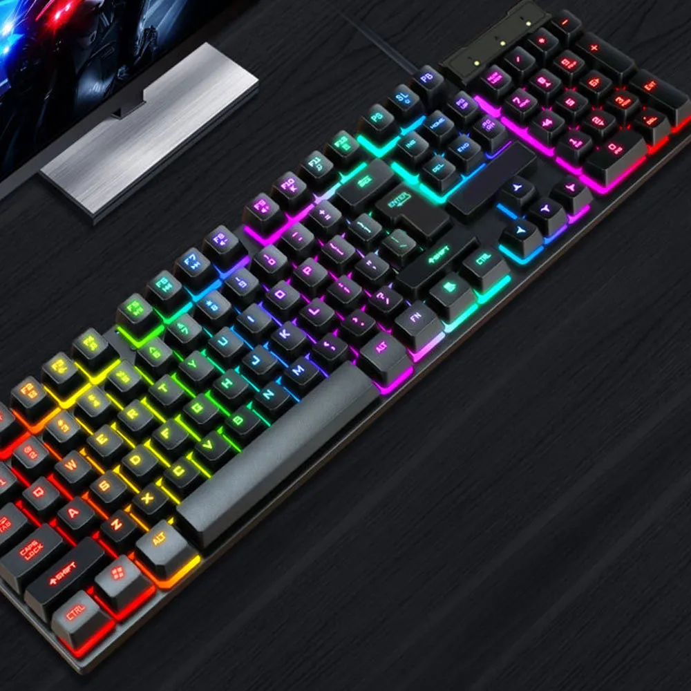 Mécanique Tf200 Rainbow Usb Ergonomique Gaming PC Portable Clavier rétroéclairé coloré