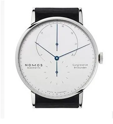nomos Nouveau modèle Marque glashutte Gangreserve 84 stunden montre-bracelet automatique montre de mode pour hommes cadran blanc haut en cuir noir 310F