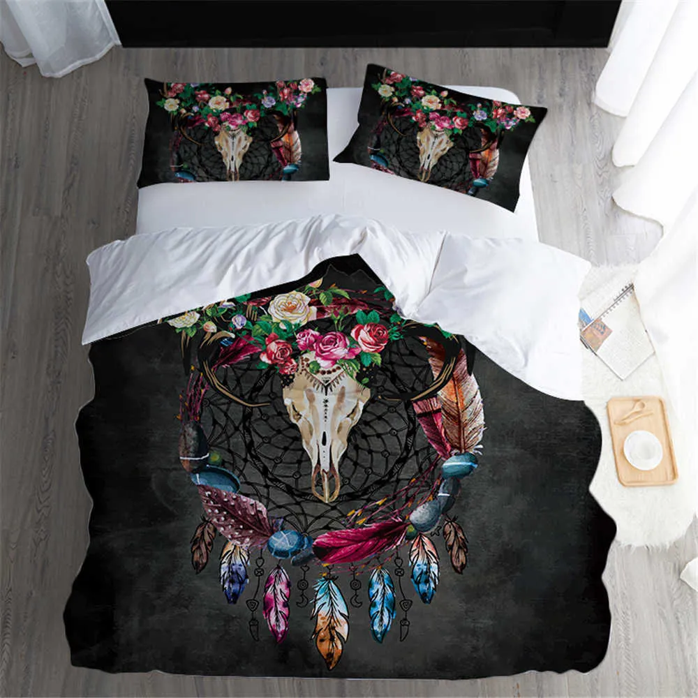 Fanaijia Set di biancheria da letto con fiori 3D Queen Size Copripiumino con teschio di zucchero con federa Twin Full King set consolatore camera da letto 210716
