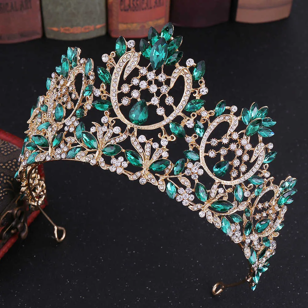 Barok Lüks Gül Altın Pembe Kristal Yaprak Büyük Rhinestone Diadem Veil Tiara Gelin Tiaras Yuvarlak Taç Düğün Saç Aksesuarları X0625