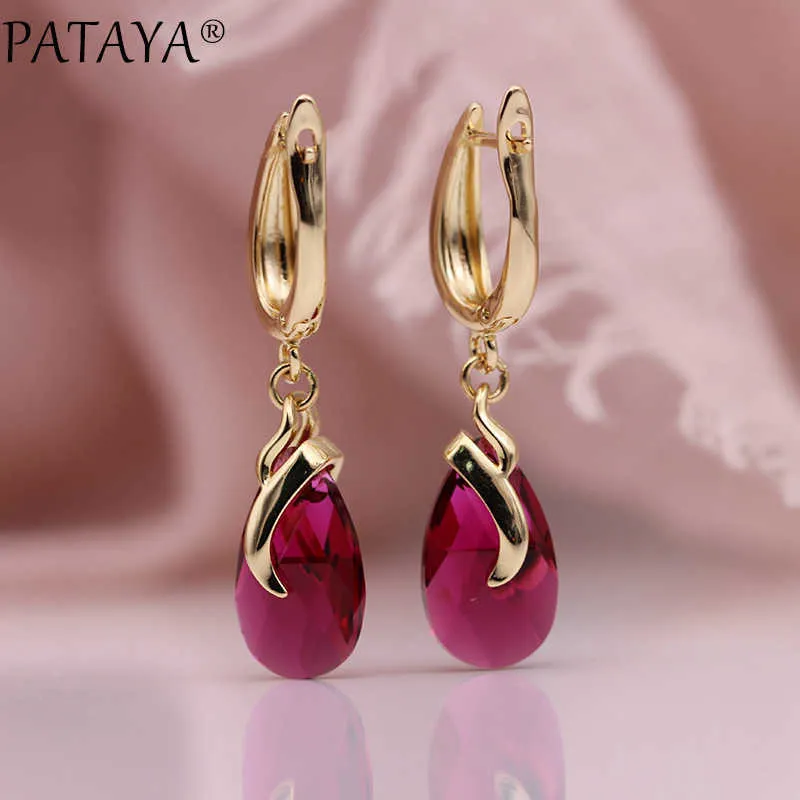 PATAYA Austria Crystal Long Earrings 585 Rose Gold Water Drop Dangle Natural Zircon Women Gradient Fashion Jewelry 210706