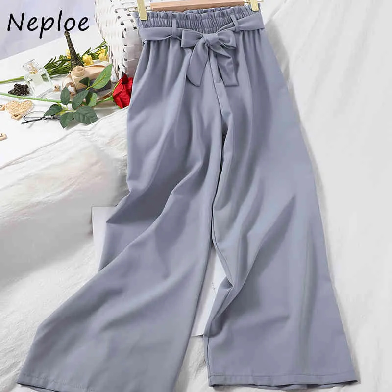 Nepoel hoge taille heup elastische broek vrouwen boog ontwerp koreaans snoep kleur brede been pantalonen sprinng zomerbroek Mujer 210423