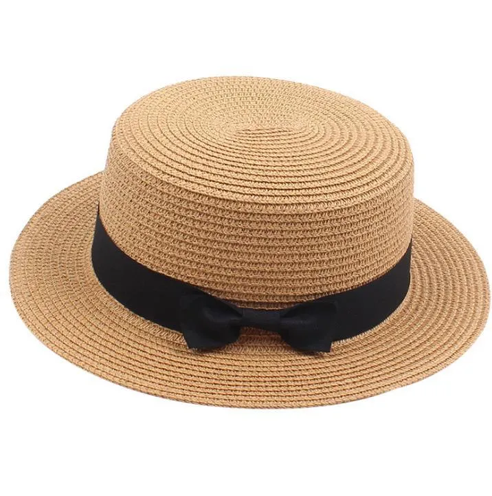 어린이 크리스마스 파티 모자 여름 밀 짚 모자 와이드 브림 bowknot 해변 태양 보호 모자 바이저 여자 잔디 꼰