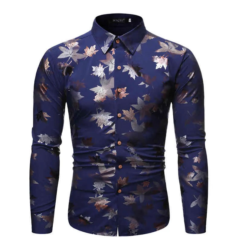 Maple Leaf Bronzing Print Männer Hemd Herbst Business Arbeit Männer Kleid Hemden Bequeme Casual Herren Langarm Tägliche Männer Kleidung 210524