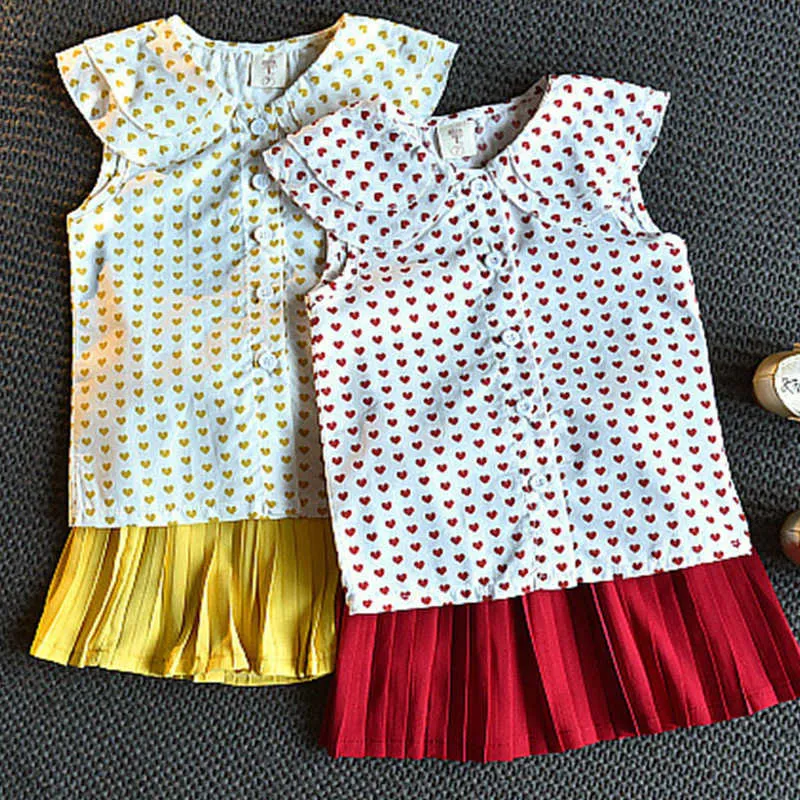 Humor Bear Summer Girls Clothes Set New Lapel Sleeveless Heart Printed T-shirt+ Skirt Toddler Clothes X0902