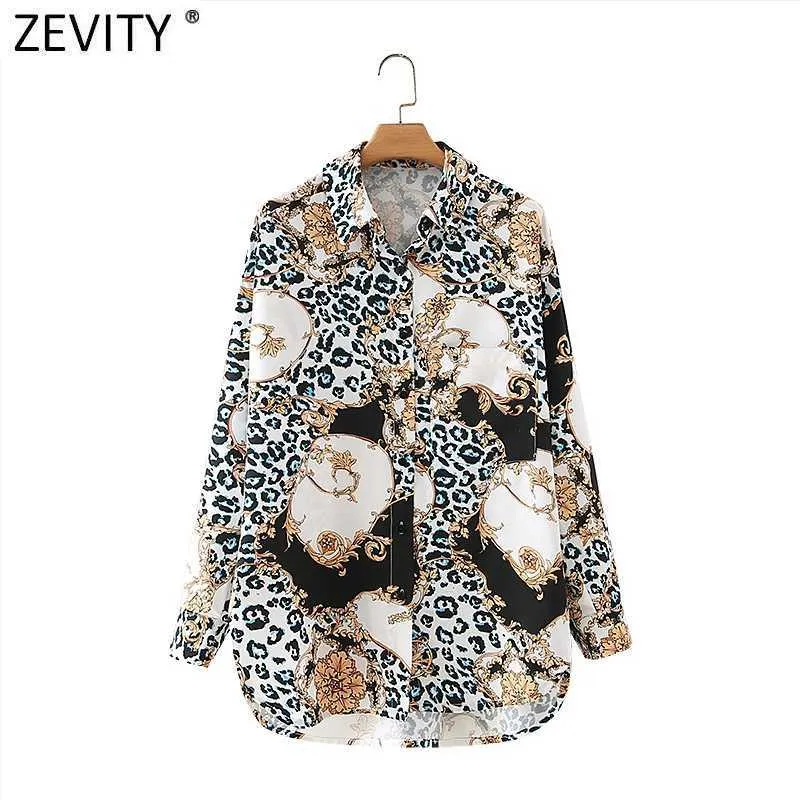 Zeefity Dames Vintage Leopard Patchwork Bloem Print Casual Smock Blouse Vrouwelijke Lange Mouwen Busines Shirts Blusas Tops LS7316 210603