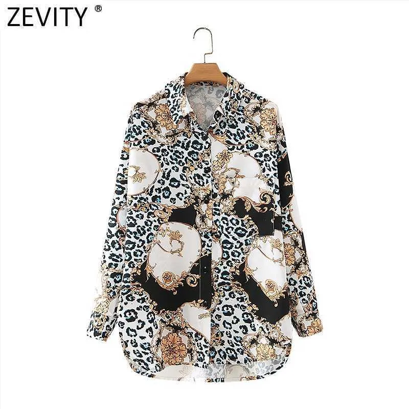 Zevity Women Vintage Leopard Patchwork Flower Print Casual Smock Blus Kvinna Långärmad Busines Shirts Blusas Tops LS7316 210603