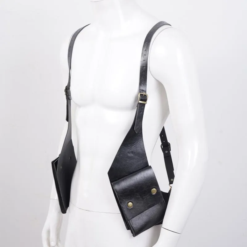 Belts Men Underarm Shoulder Bag Girdle Tank Steampunk PU Leather Pocket Strap Fashion Double Waist Belt Costume Accessory196P