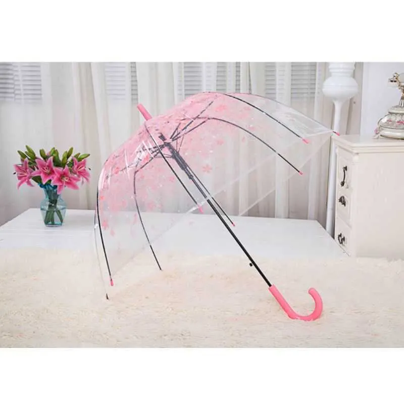 Sakura Transparante Paraplu Semi Automatische Kinderen S Apollo Cute Long Handle Rain S for Girl 210721