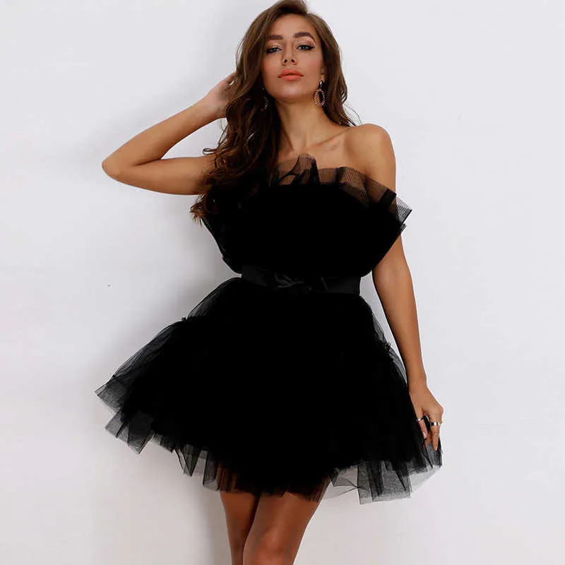 Kvinnor sommar tutu klänning av axel mesh backless tutu tulle lolita pläterad klänning kvinnor strapless datum boll klänning klänning vestidos Q0712