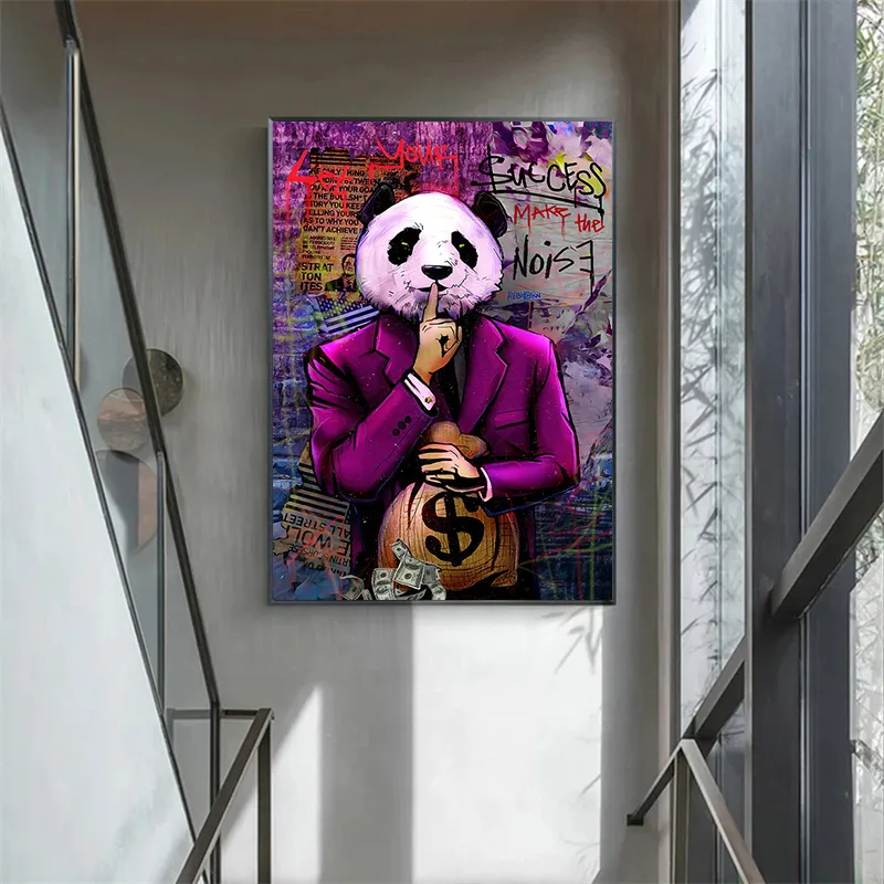 グラフィティウォールアートパンダマネーダラーキャンバスペインティングモダンなポスターとプリントリビングルームの装飾のための壁像cuadros1017135