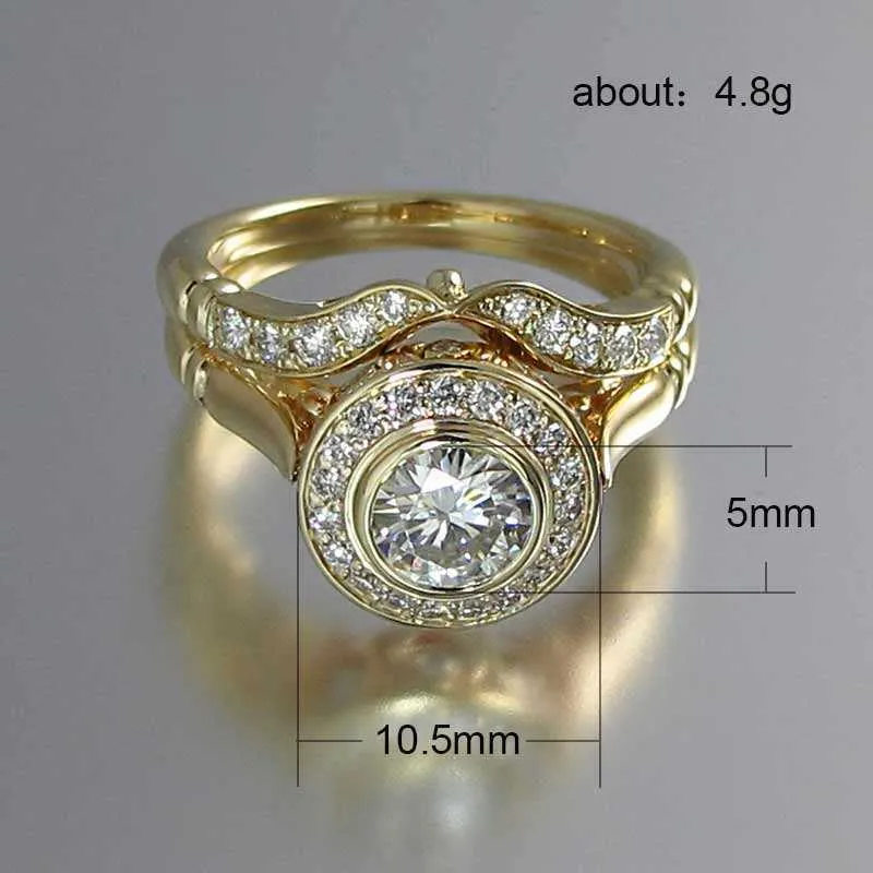 Huitan Golden Color ブライダルリングセットロマンチックな提案結婚指輪敵トレンディラウンドストーン設定全体のロットQ07082529413