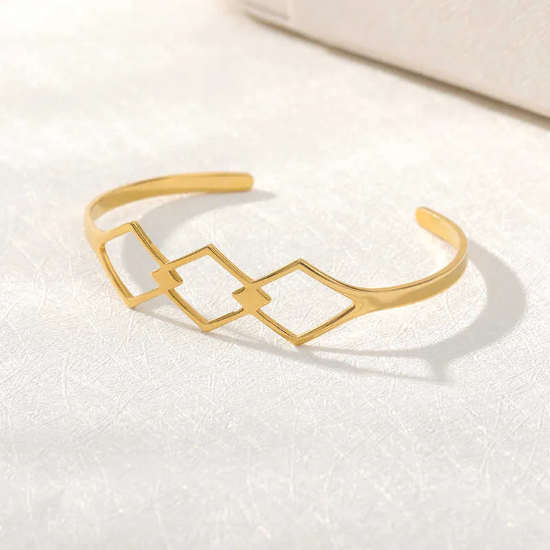 Verstelbare gouden kleur vierkant armbanden voor vrouwen mannen roestvrij staal sieraden open geometrische armband brazalete mujer Q0719