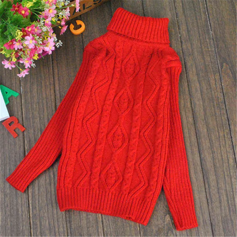 2T-12T Winter Thick Sweaters Boys Girl Knitted Bottoming Turtleneck Shirts Kids Solid High Collar Pullover Sweater Warm Knitwear 211201
