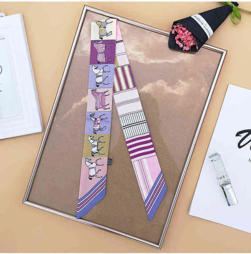 ツイリーシルクスカーフトップ韓国女性ヘッドスカーフ夏冷却スカーフ印刷ネクタイバッグハンドルスカーフガールズシルクヘアバンドショールY11085450370
