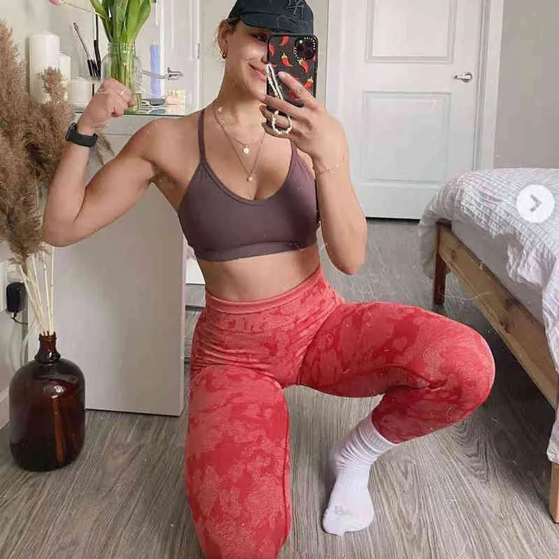 New Camo Seamless Leggings for Women Scrunch Booty Yoga Pants Ribbed Waisted Gym Clothing Compression Fitness Pink Workout Tight H1221