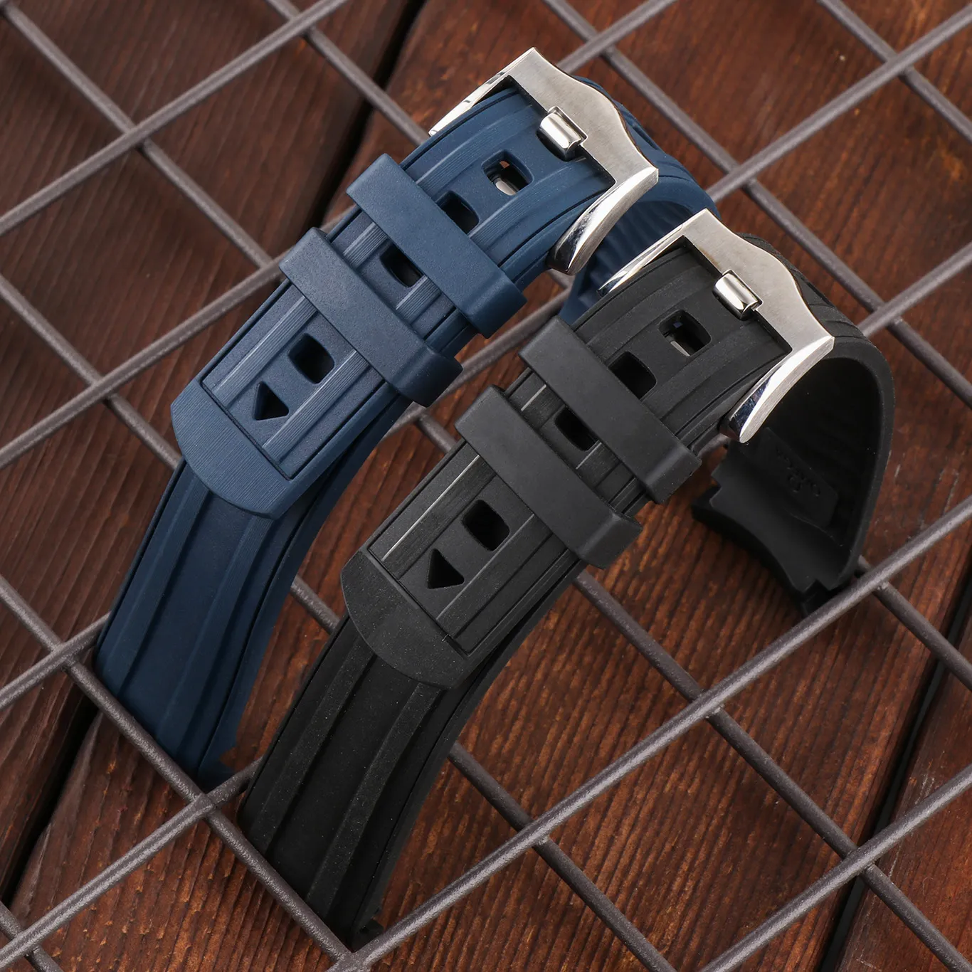 Cinturini orologi con estremità curva da 20 mm Uomo Blu Nero Cinturini orologi in gomma siliconica impermeabile Bracciale con fibbia Omega Sea Master 3313