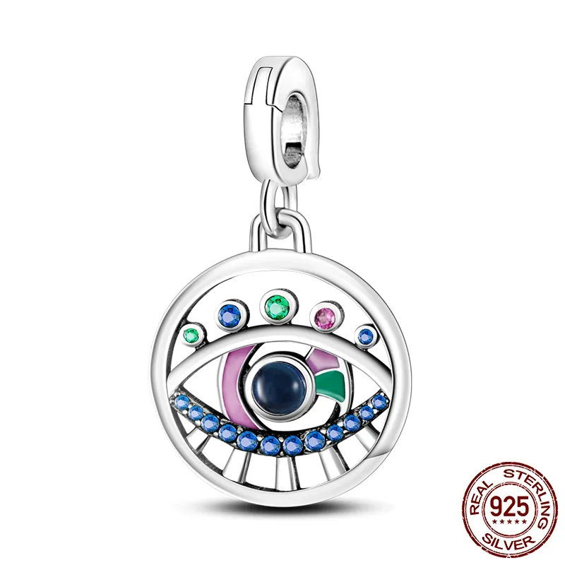 Me Series The Eye Medalion Wisiorek Charms 925 Silver Fit Pandora Bransoletka Naszyjnik DIY Link Kolczyk Styling Złącze dwumieniowe