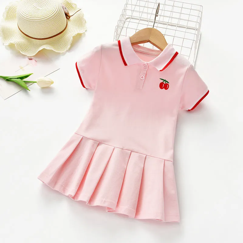 キッズガールドレスラペル襟刺繍半袖ドレス幼児女の子服夏の女の赤ちゃんデザイナー服