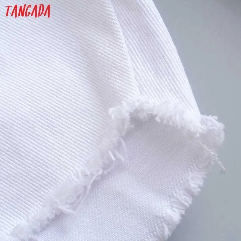 Tangada Fashion Set da donna 2 pezzi Giacca corta in denim con nappe bianche Top e gonna JE109 210609