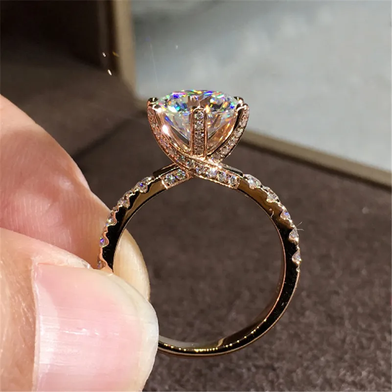 Joyería de oro rosa de 18 quilates, anillo de circón blanco Nturl para mujer, anillos redondos de piedras preciosas de Bizuteri, anillos de diamante de oro rosa de 18 K 7545009