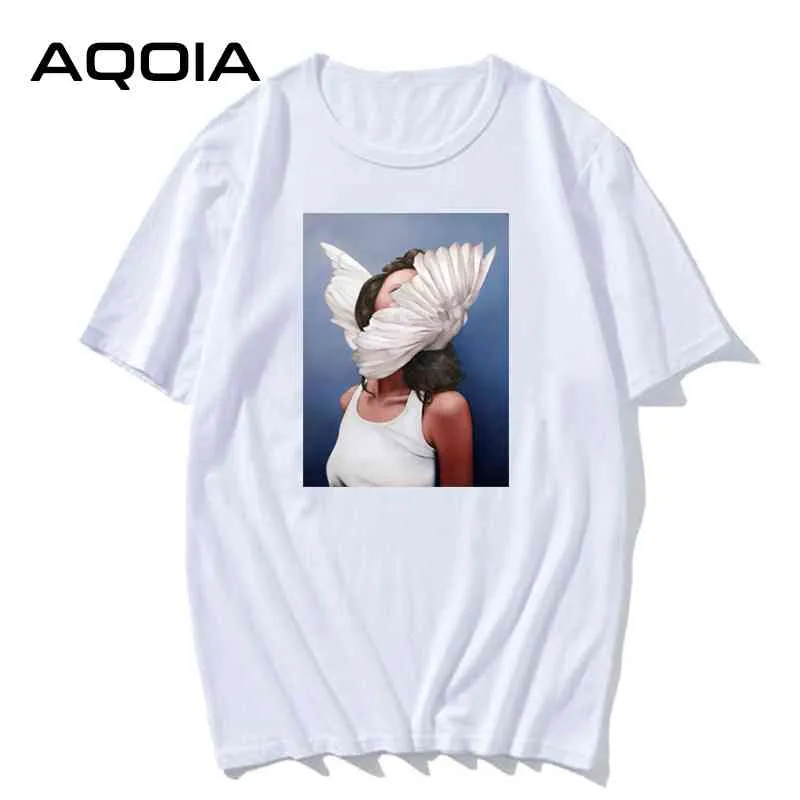 AQOIA Harajuku Femministe T Shirt Donna Manica corta T-shirt da donna Casual 90s Grafica Maglietta Grunge Estetica Top Tees Donna 210521