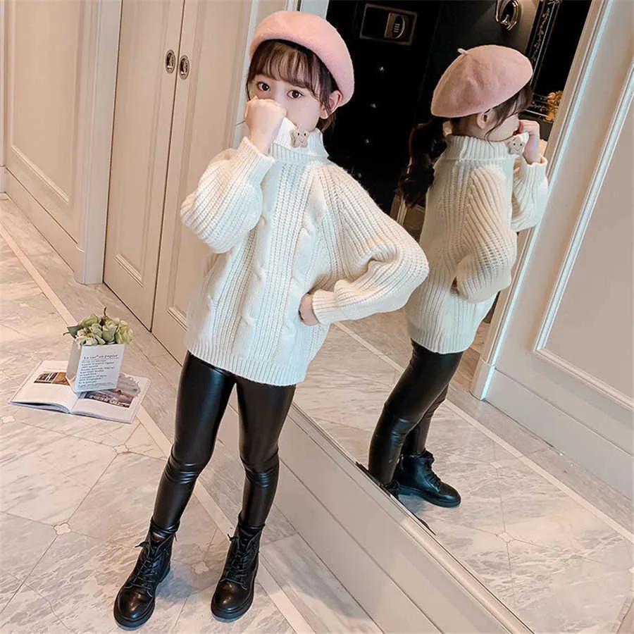2021 New Autumn Winter Toddler Girls Solid Thick Knitted Sweater Long Sleeve Turtleneck Casual Pullovers Children Warm Cloth Y1024